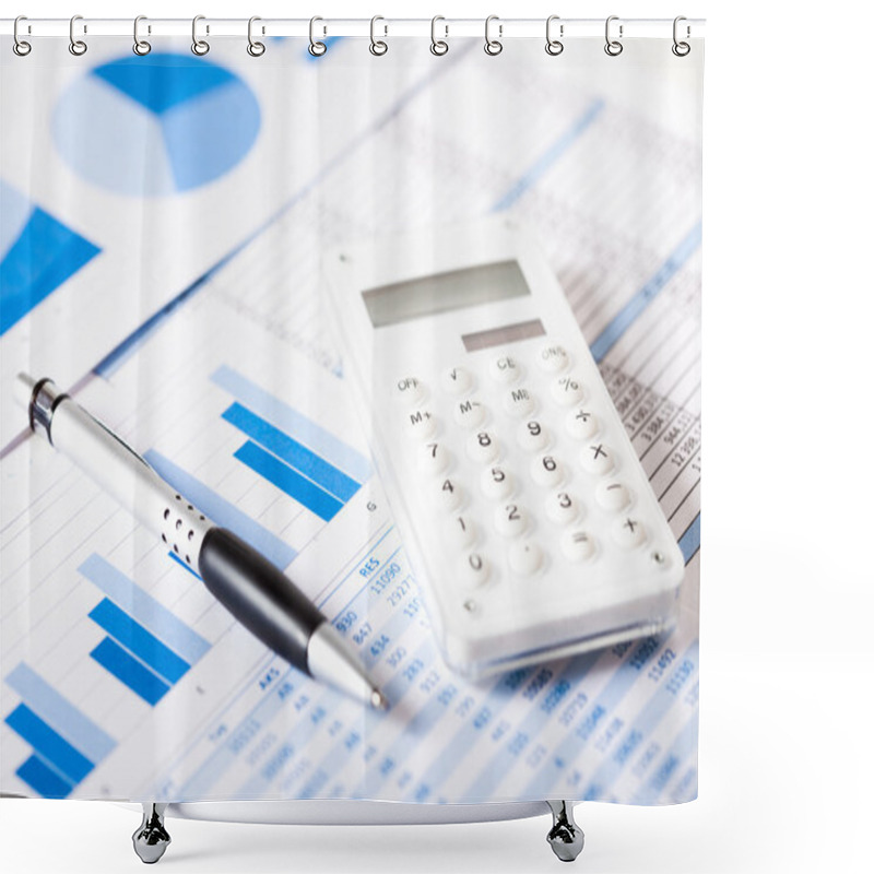 Personality  Calculator Over Financial Documents Shower Curtains