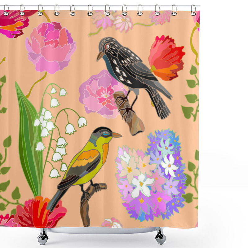 Personality  Japanese Garden. Seamless Oriental Pattern With Victorian Motifs.  Shower Curtains