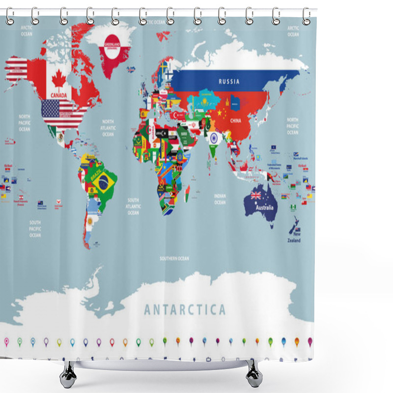 Personality  Vector High Detailed Illustration Of Map Of The World Jointed With Countries Flags Shower Curtains