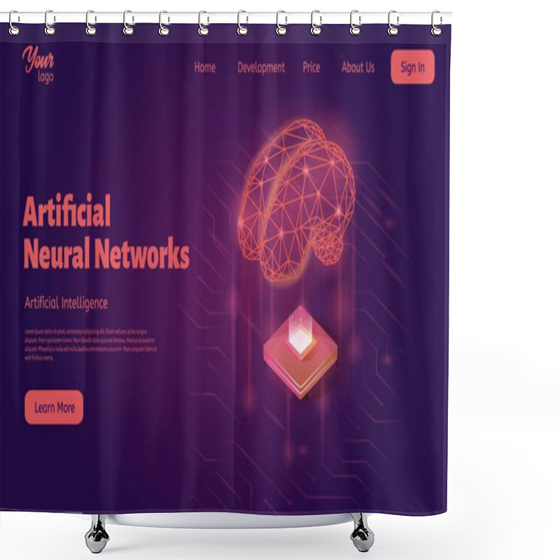 Personality  Artificial Neural Networks Landing Web Page Template. Isometric Vector Illustration. Shower Curtains