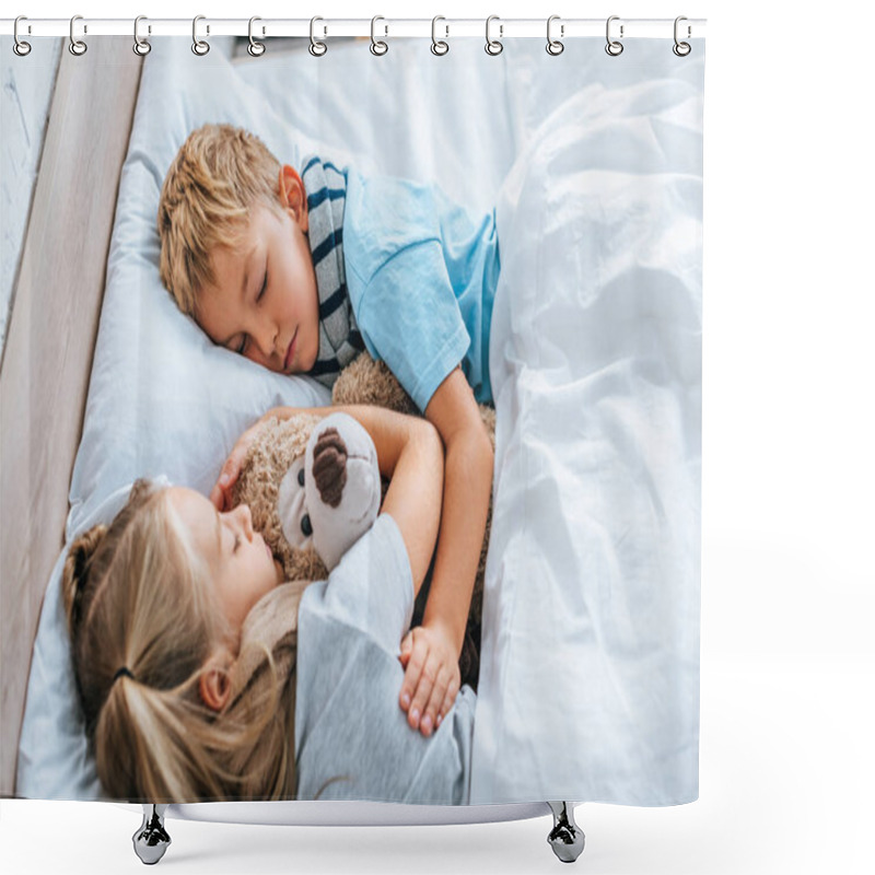 Personality  Diseased Brother And Sister Sleeping In Bed With Teddy Bear Shower Curtains