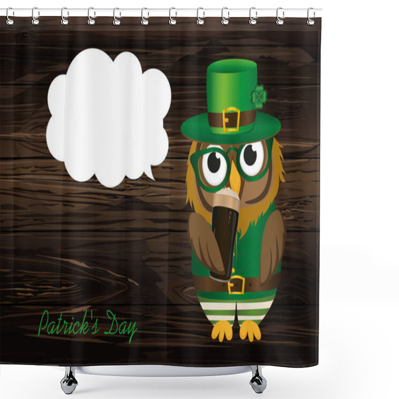 Personality  Owl Drink Dark Beer In A Glass In National Costume At Patrick's  Shower Curtains