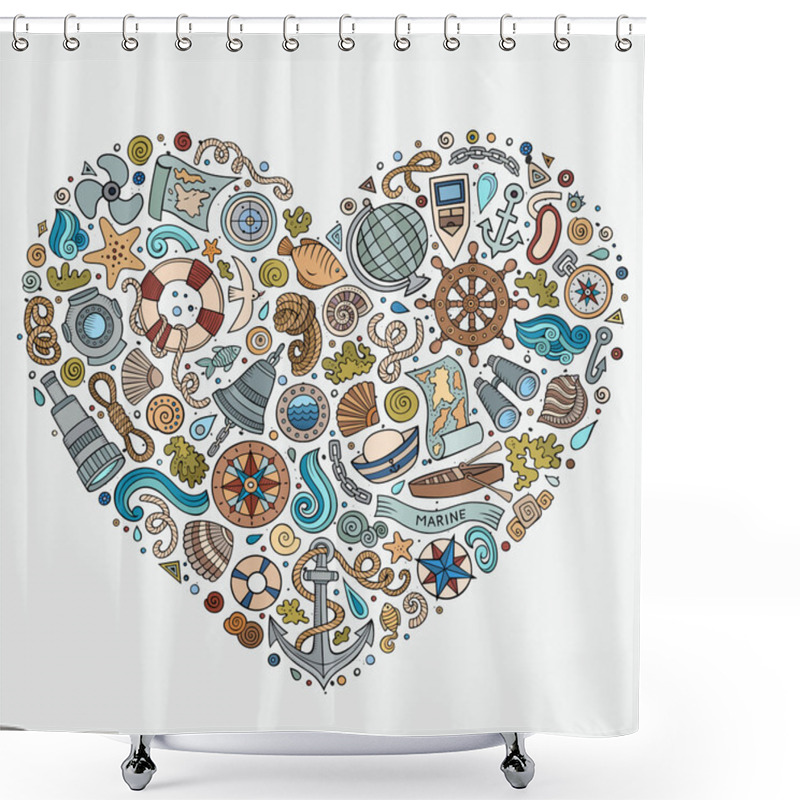 Personality  Set Of Marine, Nautical Cartoon Objects Shower Curtains