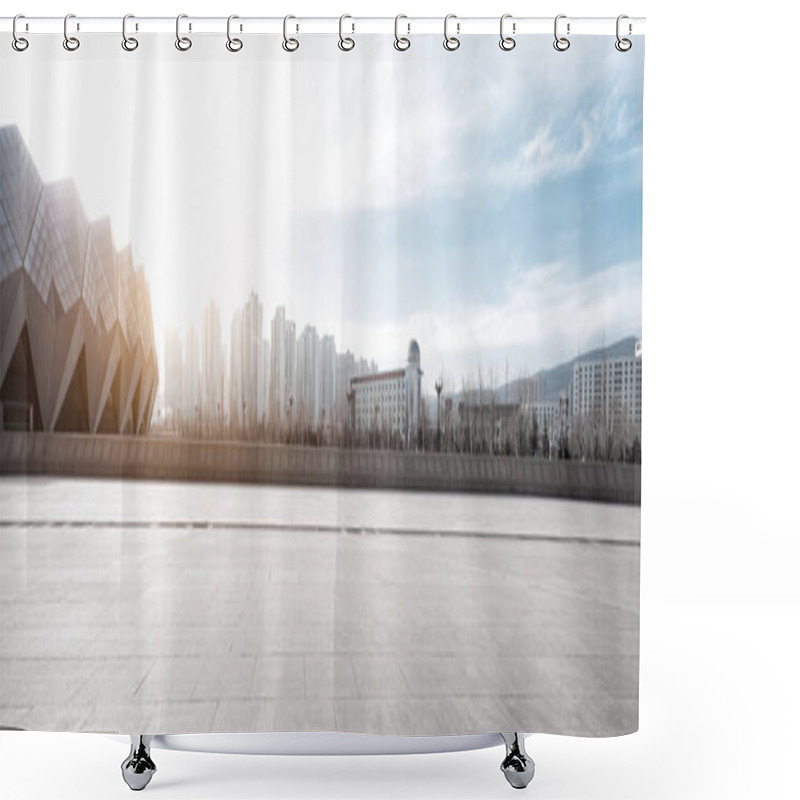 Personality  Empty Floor With Cityscape Of Modern City  Shower Curtains