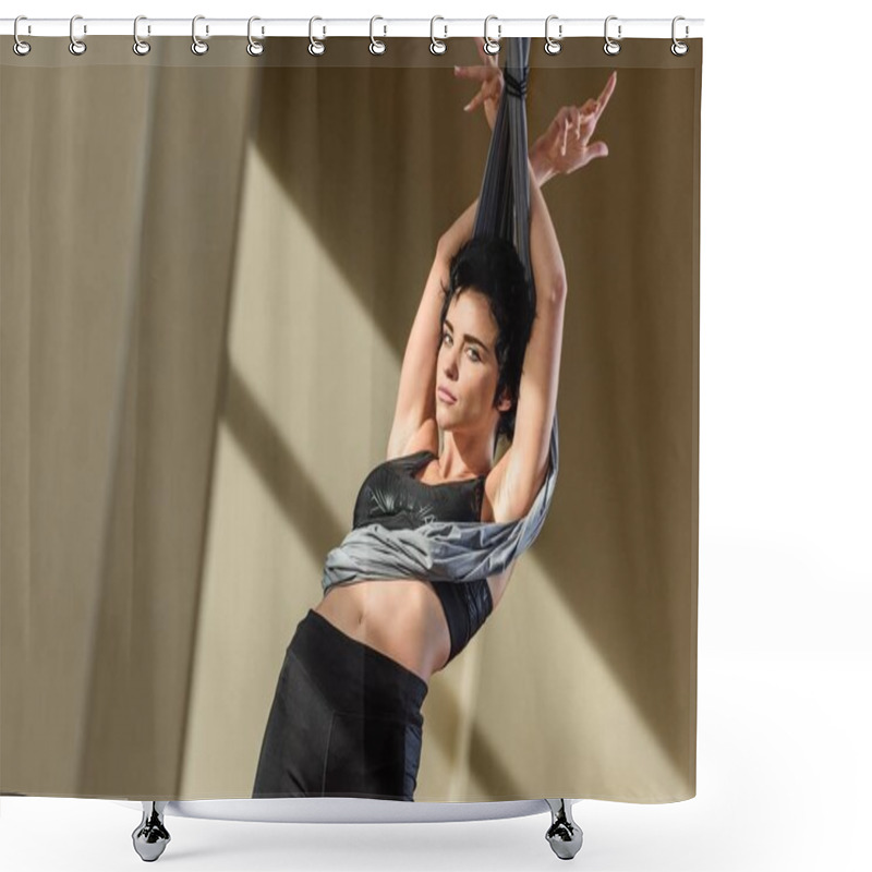 Personality  Woman Practicing Acrobatic Aerial Dance Shower Curtains