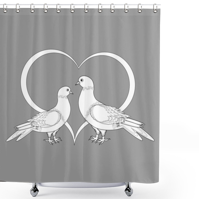 Personality  A Monochrome Sketch Of Two Doves And A Heart Shower Curtains