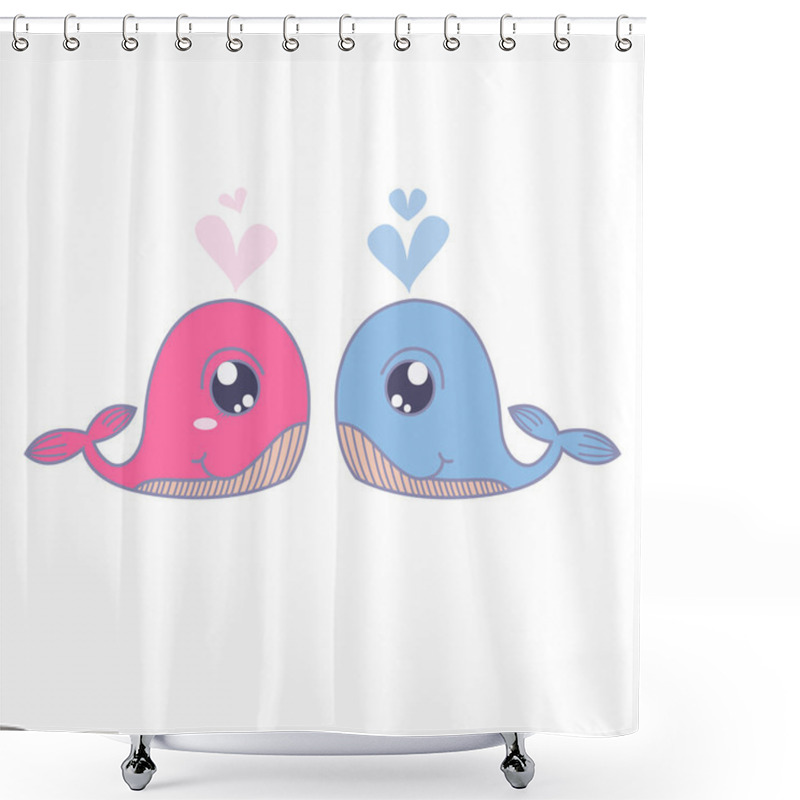 Personality  Whale Love Couple Shower Curtains