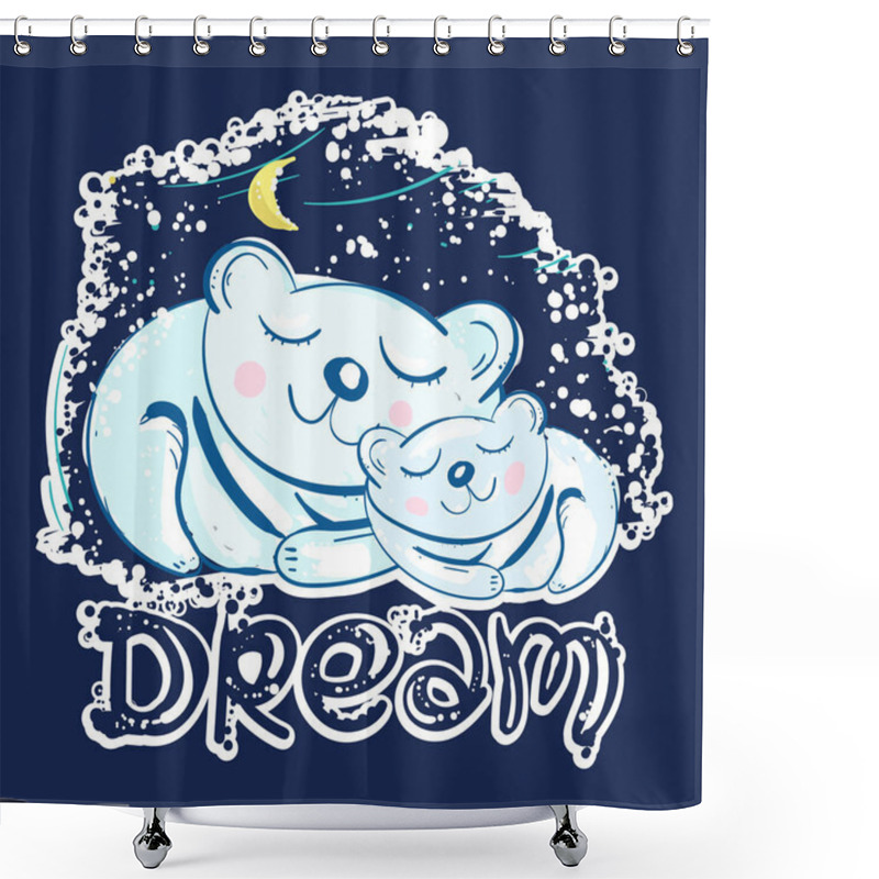 Personality  Polar Bears Sleep Under Star Sky. Mother And Son Polar Bears Shower Curtains