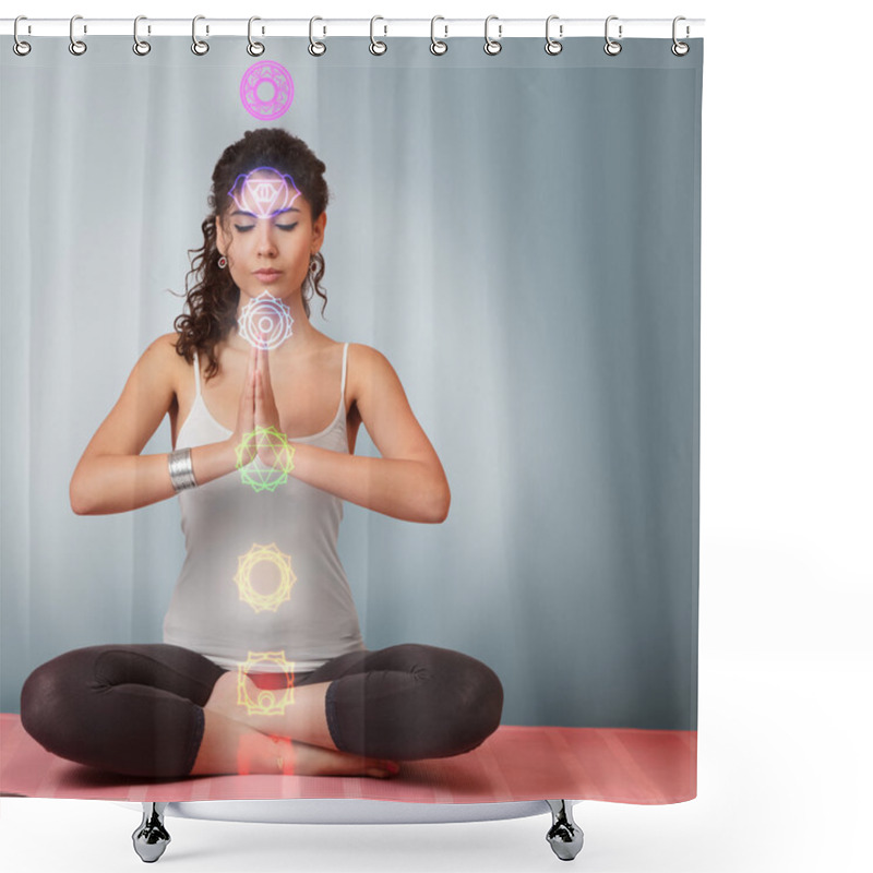 Personality  Beautiful Young Woman Doing Yoga Exercise Shower Curtains