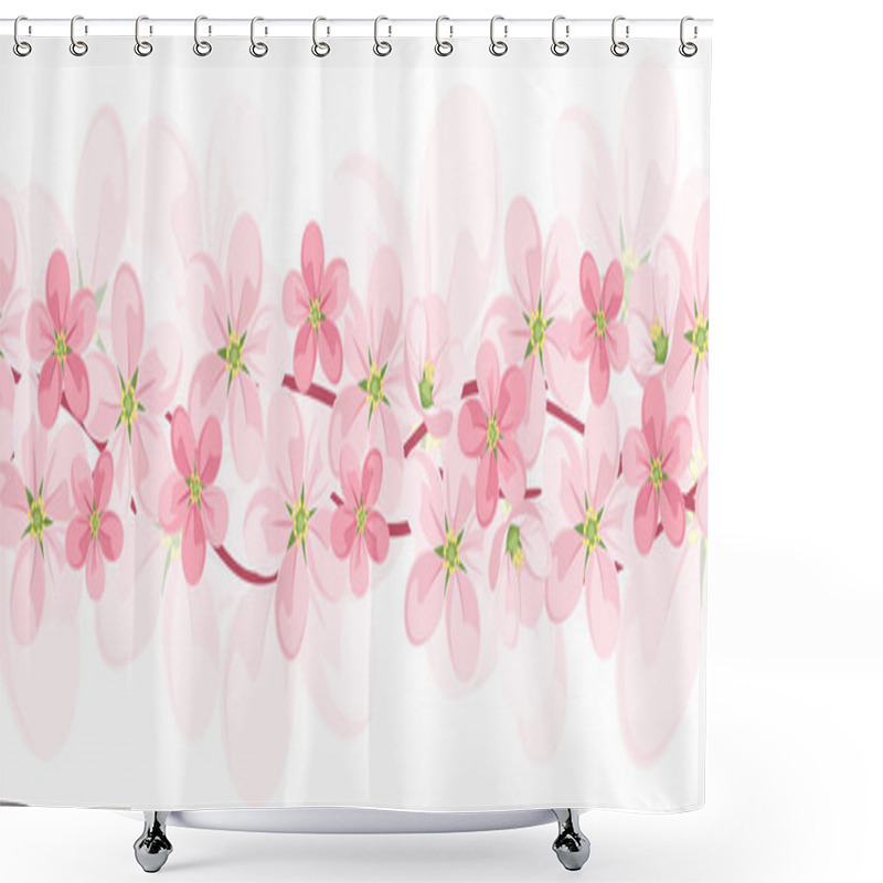 Personality  Horizontal Seamless Background With Pink Flowers. Vector EPS-10. Shower Curtains