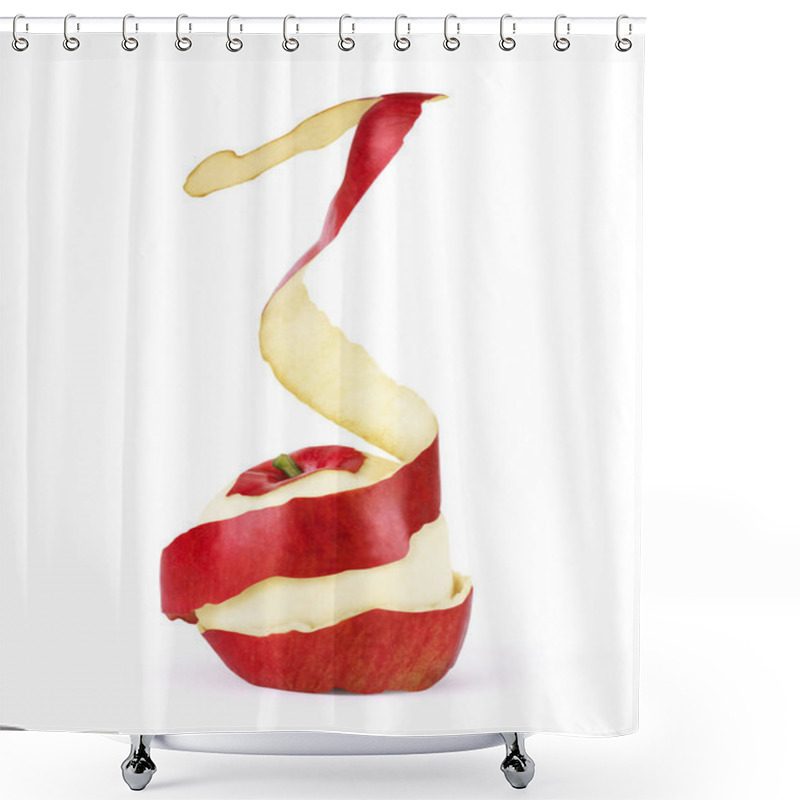 Personality  Closeup Of Twisted Peel Of Red Apple Isolated On White Background Shower Curtains