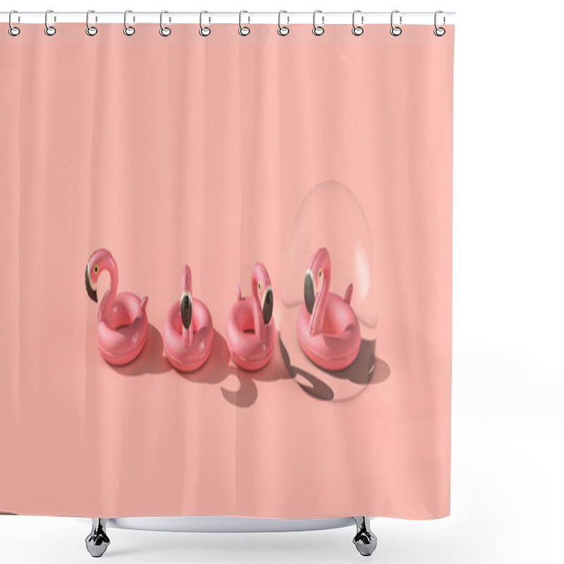 Personality  Coronavirus Holiday Travel Bubble. Flamingo In A Protective Bubble 3D Rendering Shower Curtains