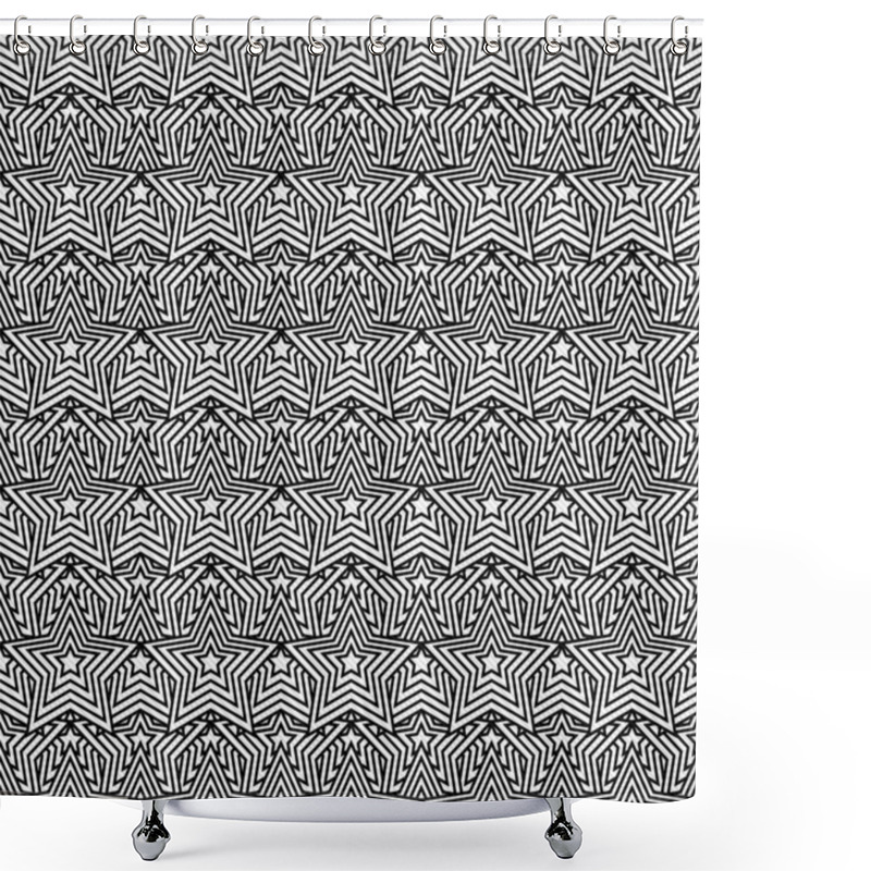 Personality  Black And White Star Tiles Pattern Repeat Background Shower Curtains