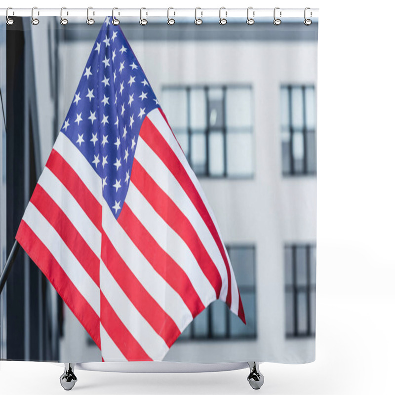 Personality  National American Flag With Stars And Stripes Near Building  Shower Curtains