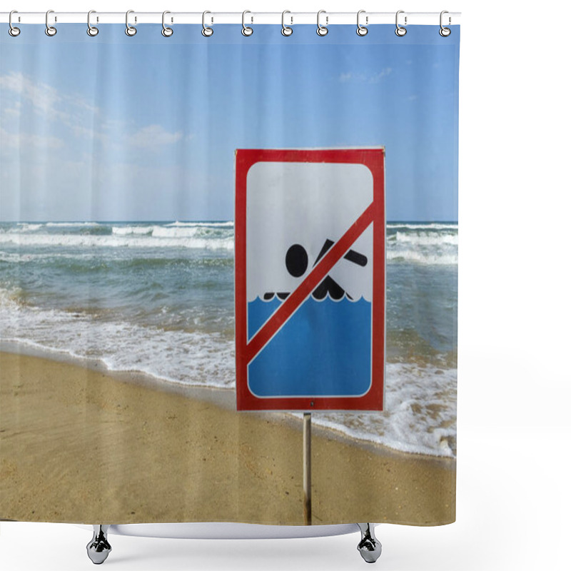 Personality  Ign At The Beach With Man Swim And Not Symbol, Caution No Swimming Allowed Shower Curtains