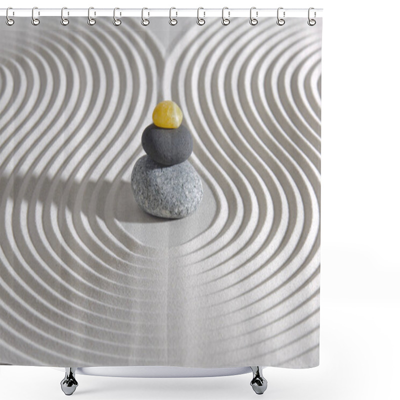 Personality  Japanese Zen Garden With Stacked Stones In Textured Sand Shower Curtains