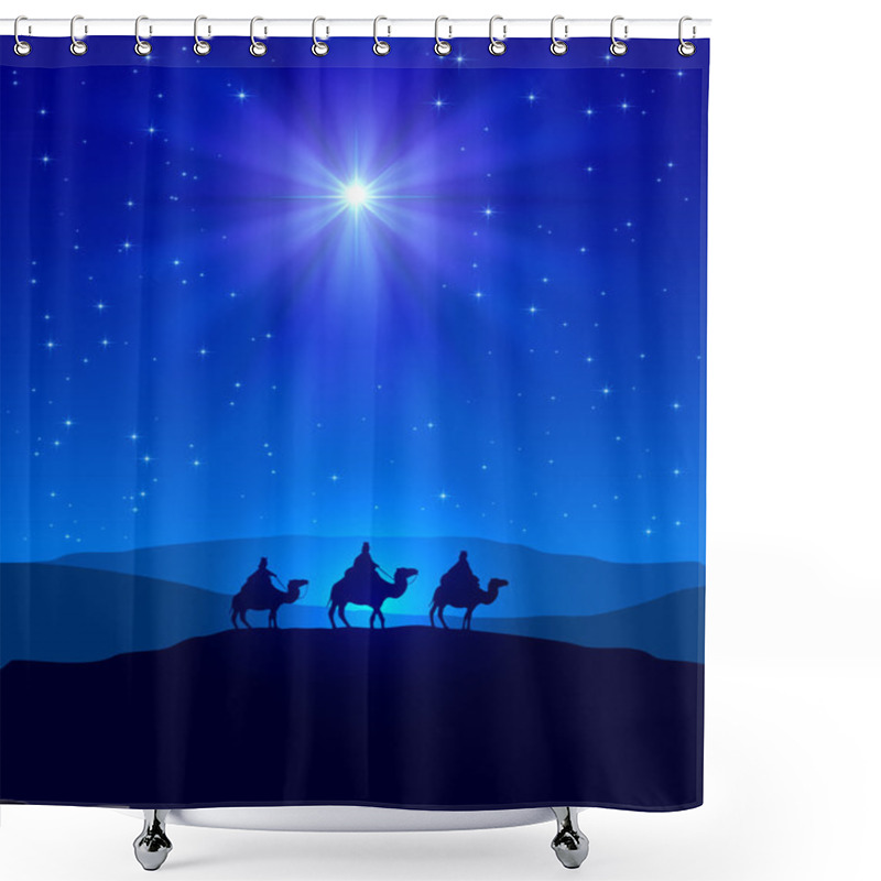 Personality  Christmas Star On Blue Sky And Three Wise Men Shower Curtains