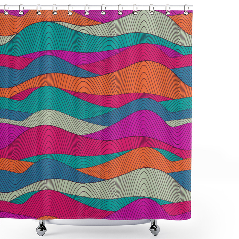 Personality  Seamless Abstract Hand-drawn Waves Pattern Shower Curtains