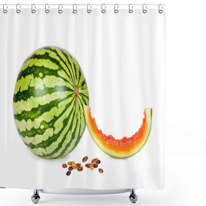 Personality  Fresh Whole Watermelon With Piece Bite Off And Seeds Shower Curtains