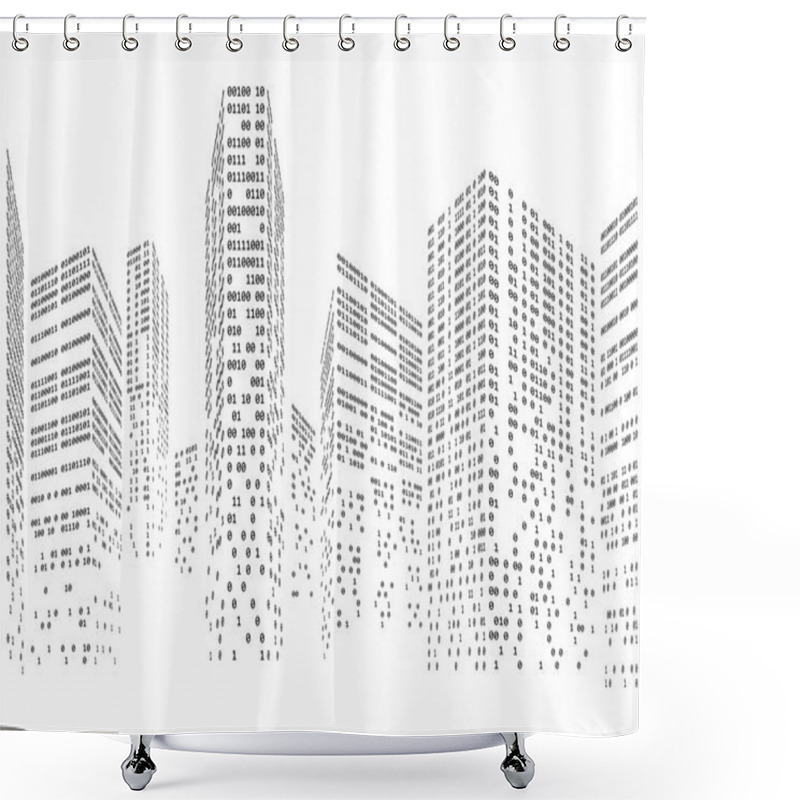 Personality  Binary Code In Form Of Futuristic City Skyline Shower Curtains