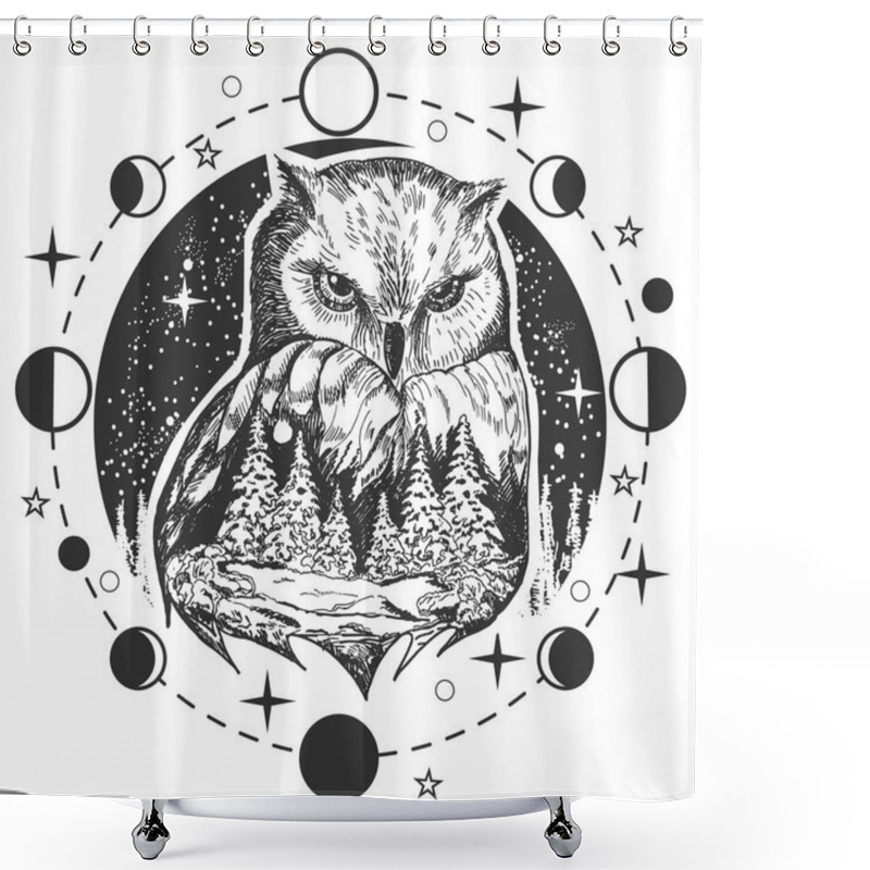 Personality  Vector Owl Tattoo Or T-shirt Print Design Shower Curtains