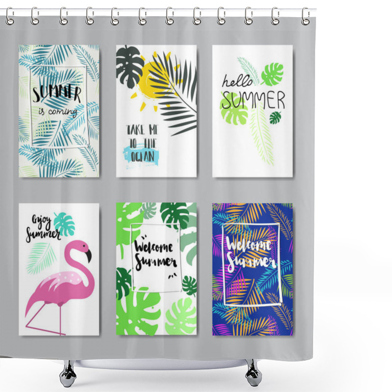 Personality  Set Enjoy Summer Flamingo Badge Isolated Typographic Design Label. Season Holidays Lettering For Logo,Templates, Invitation, Greeting Card, Prints And Posters. Shower Curtains