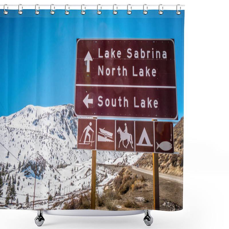 Personality  Direction Signs To Lake Sabrina At Bishop - BISHOP, USA - MARCH 29, 2019 Shower Curtains