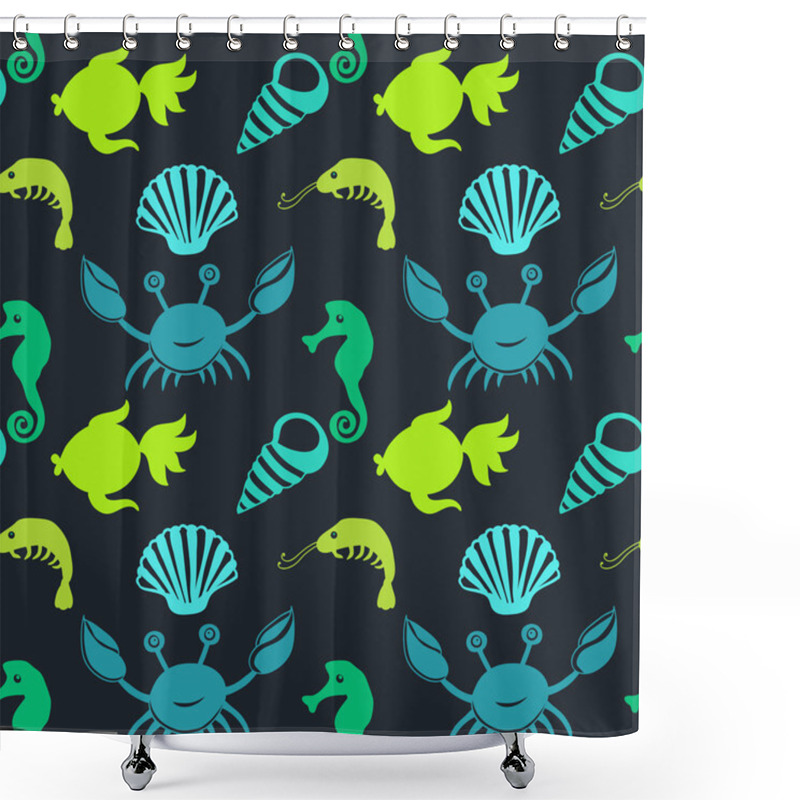 Personality  Cartoon Set With Sea Live, Vector Set. Shower Curtains