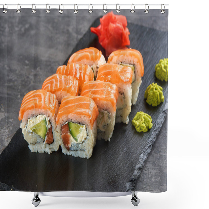 Personality  Philadelphia Roll Sushi With Salmon, Prawn, Avocado, Cream Cheese. Sushi Menu. Japanese Food. Shower Curtains