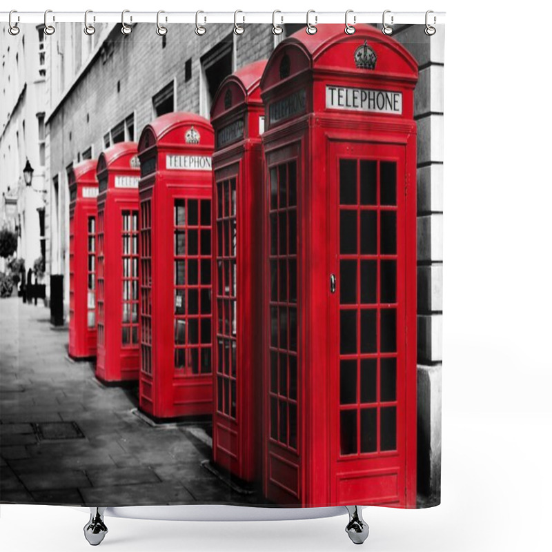 Personality  Traditional British Red Phone Booths In A Row Shower Curtains