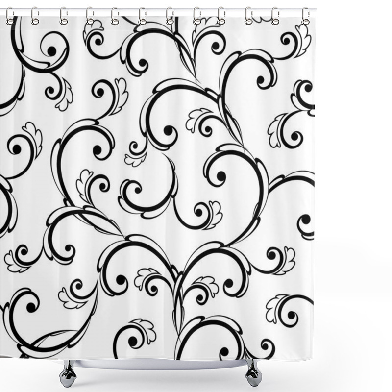 Personality  Seamless Baroque Leaves Black Floral Background Shower Curtains