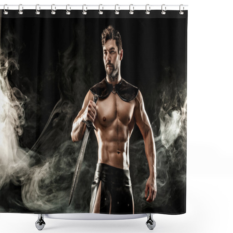 Personality  Severe Barbarian In Leather Costume With Sword In Smoke Shower Curtains