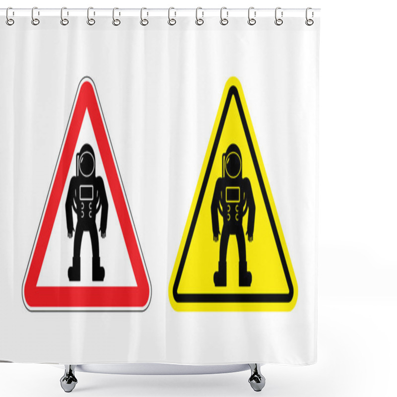 Personality  Warning Sign Astronaut. Hazard Yellow Sign Cosmic Man. Silhouett Shower Curtains