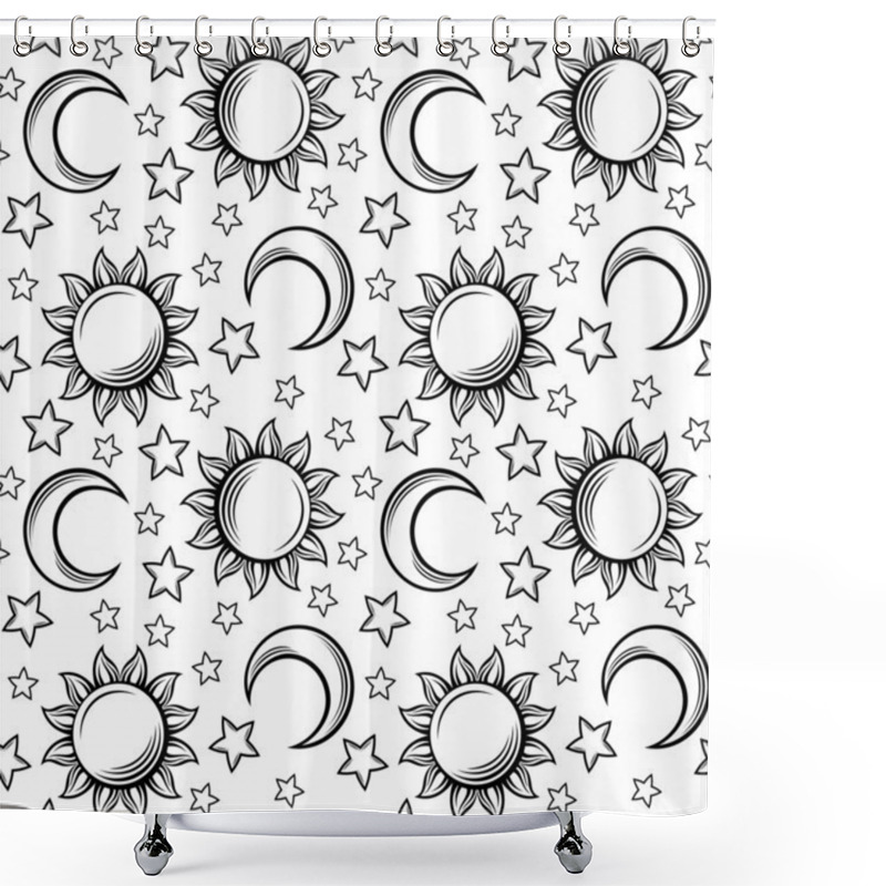 Personality  Seamless Pattern With Suns, Moons And Stars. Vector Illustration. Shower Curtains