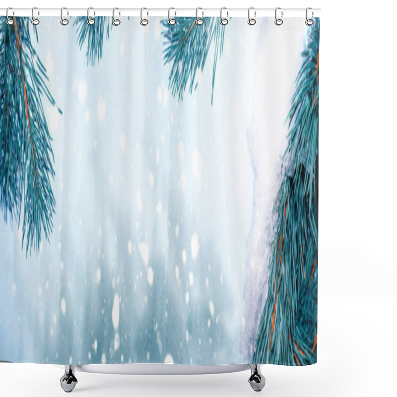 Personality  Frozen Winter Forest With Snow Covered Trees. Coniferous Spruce Branch. Outdoor Shower Curtains