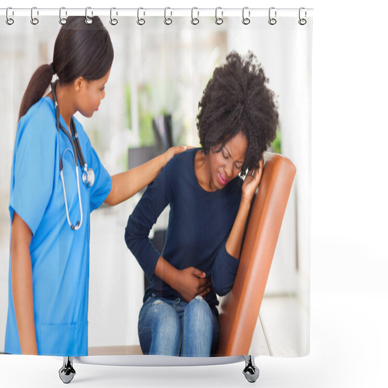 Personality  Young African Nurse Comforting Female Patient Shower Curtains