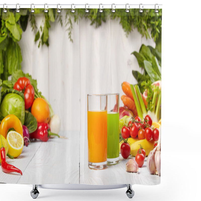 Personality  Various Freshly Vegetable Juices For Detox Shower Curtains