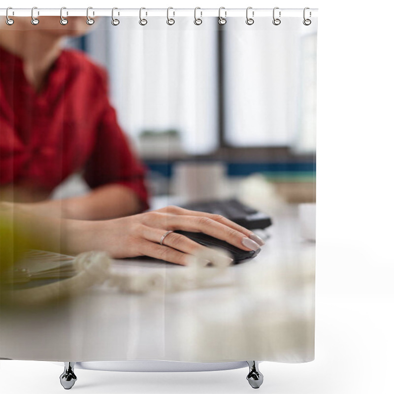 Personality  Close Up View Details Of Business Woman Hands In Corporate Office Shower Curtains