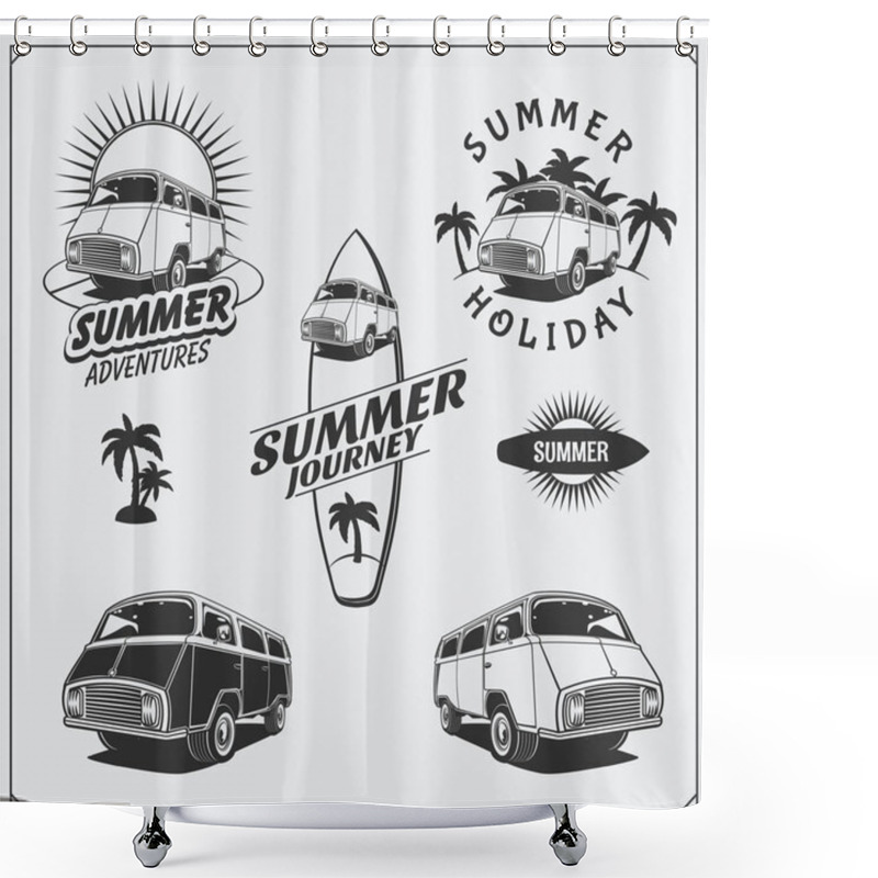 Personality  Set Of Surf Van Labels, Badges And Design Elements. Travel Retro Bus. Summer Vacation. Shower Curtains