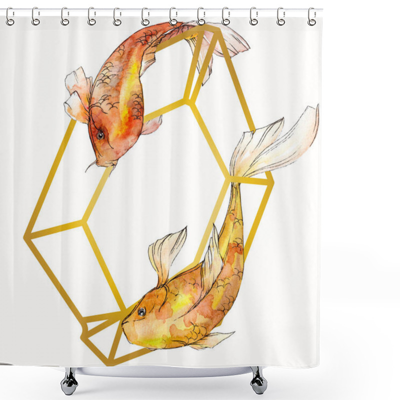 Personality  Watercolor Aquatic Underwater Tropical Fish Set. Red Sea And Exotic Fishes Inside: Goldfish. Frame Border Square. Shower Curtains