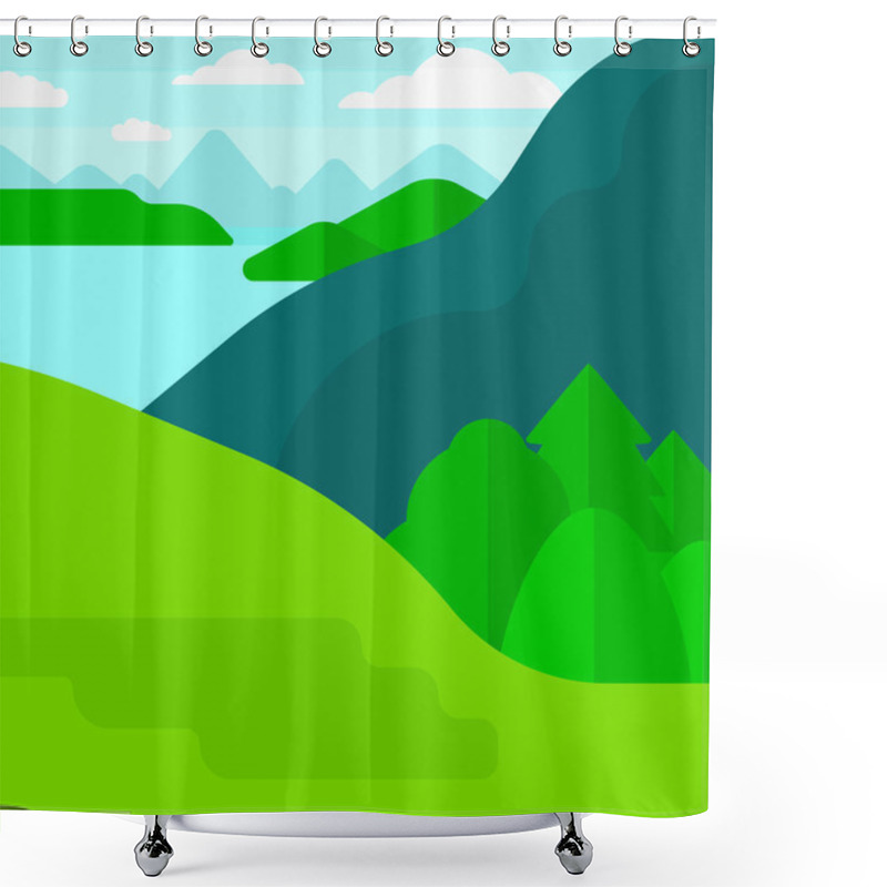 Personality  Background Of Landscape With Mountains And Lake. Shower Curtains