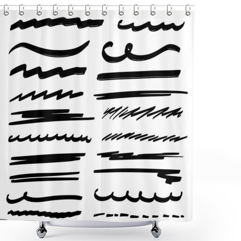 Personality  Handmade Collection Set Of Underline Strokes In Marker Brush Doodle Style Various Shapes Shower Curtains