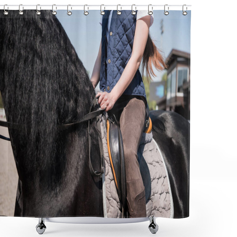 Personality  Woman Sitting On Horseback Shower Curtains