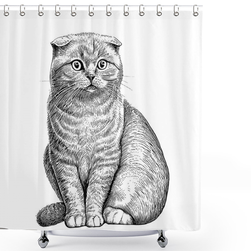 Personality  Lop-eared British Cat Sitting Hand Drawn Sketch Pets Vector Illustration Shower Curtains