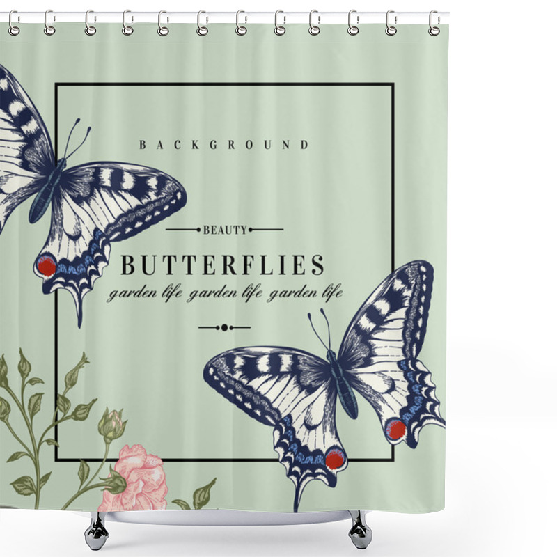 Personality  Card With Butterflies And Flowers. Shower Curtains