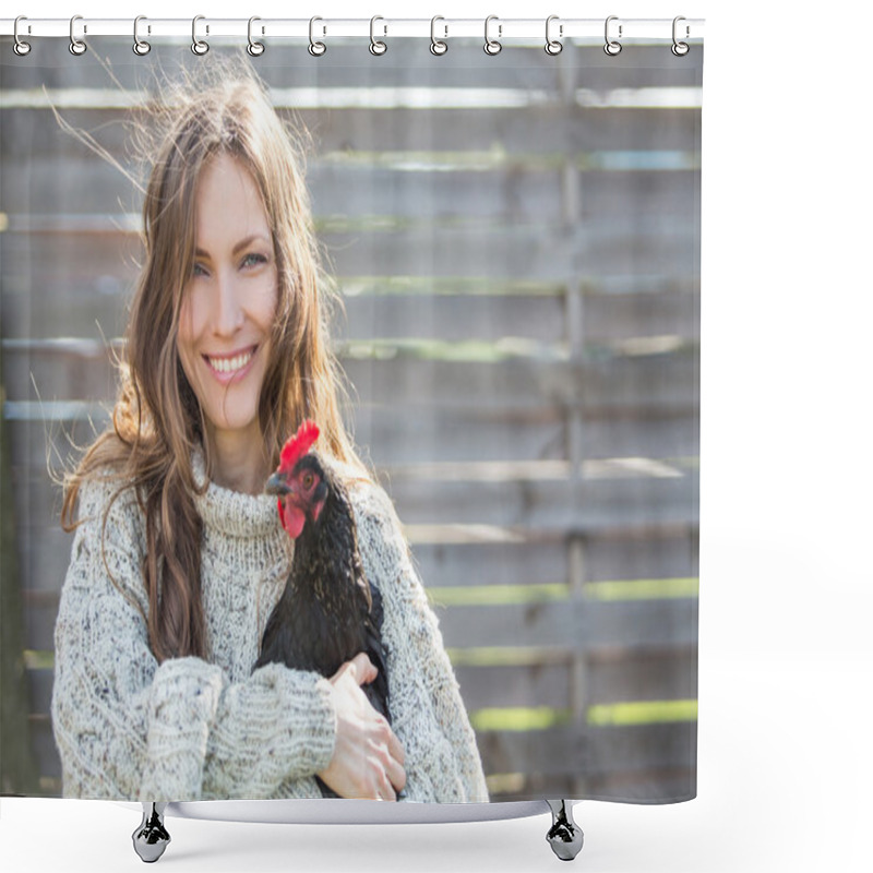 Personality  Happy Woman With Chicken Shower Curtains