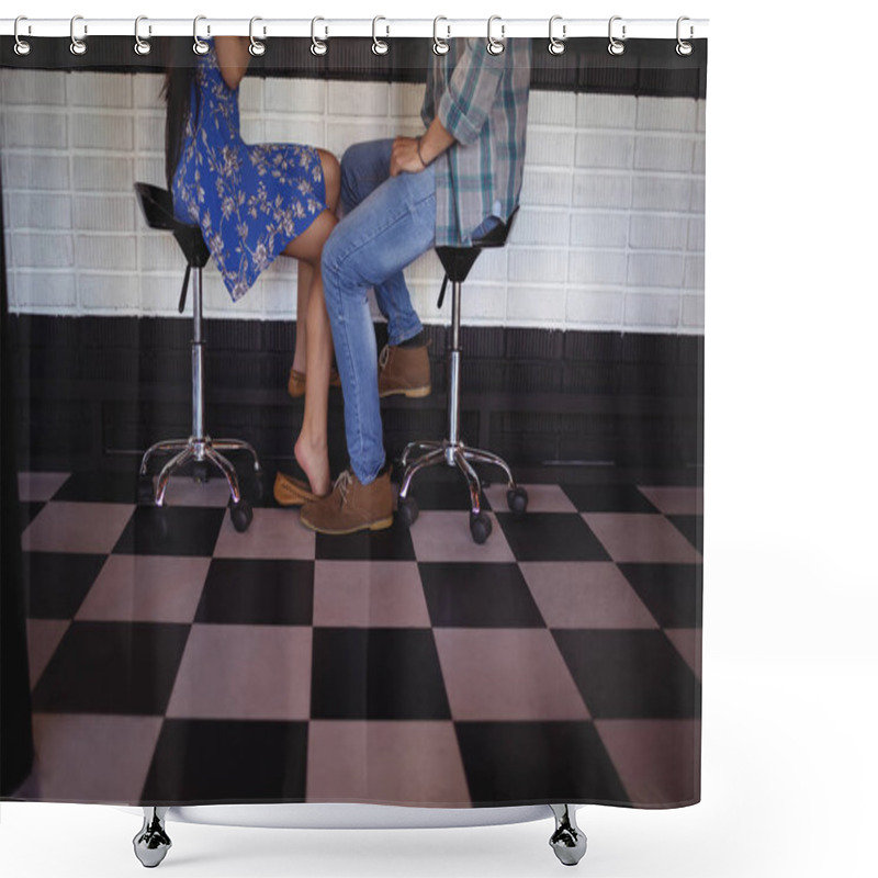 Personality  Low Section Of Couple Sitting On Bar Stool Shower Curtains