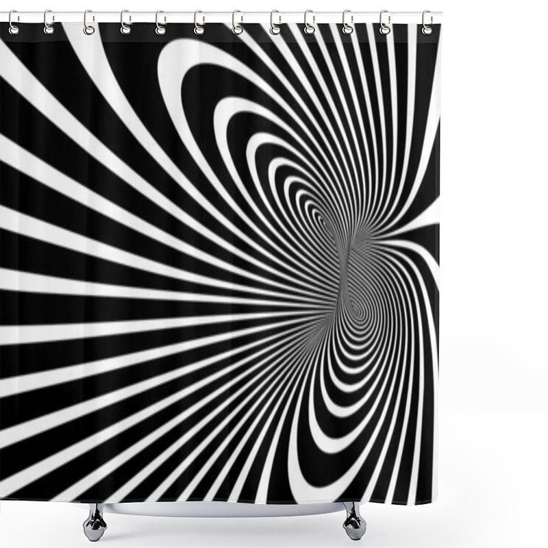 Personality  Abstract Op Art Black And White Lines In Hyper 3D Perspective Vector Abstract Background, Artistic Illustration Psychedelic Linear Pattern, Hypnotic Optical Illusion. Shower Curtains