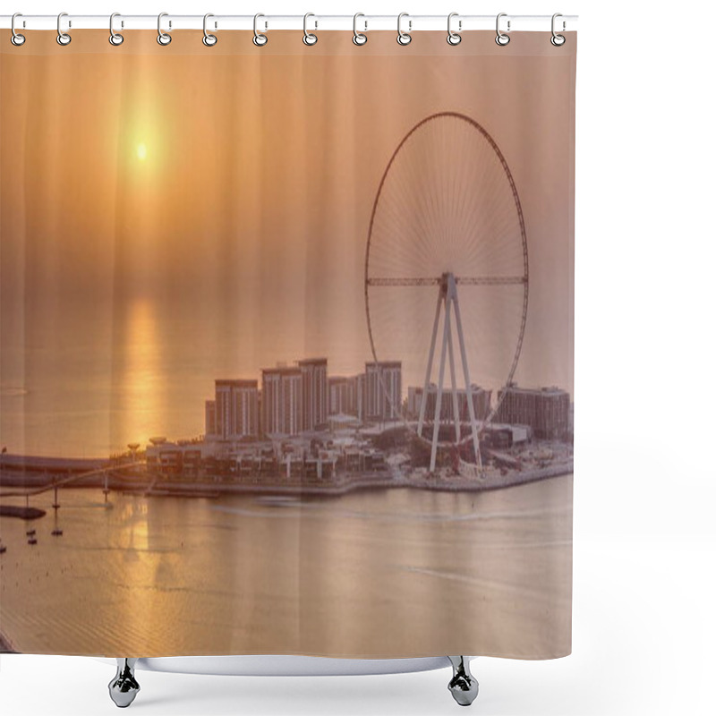 Personality  Sunset Over Bluewaters Island In Dubai Aerial Timelapse. Shower Curtains