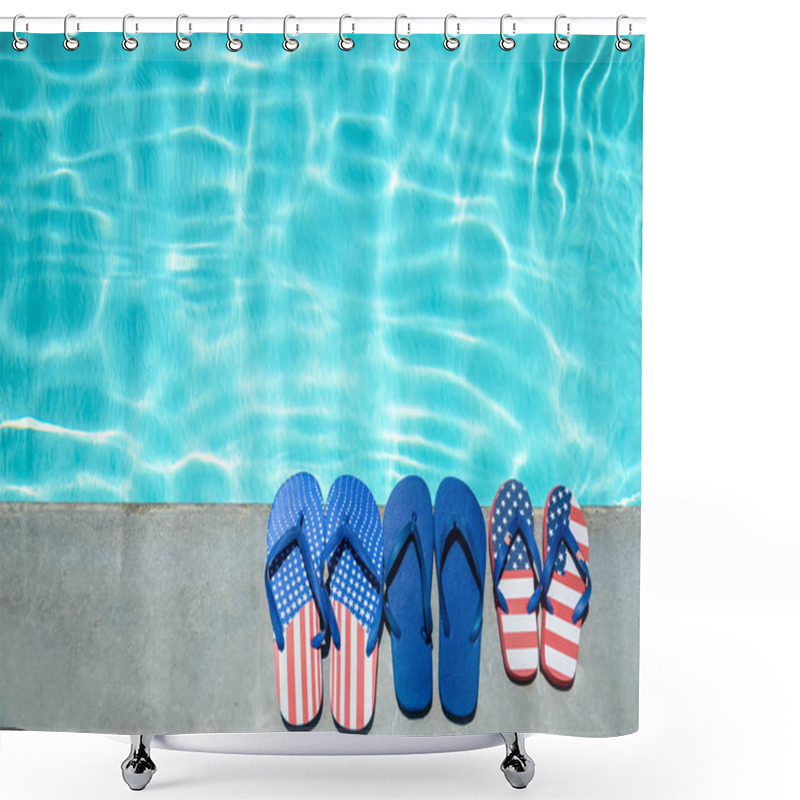 Personality  Summer Background With Flip Flops Near The Pool Shower Curtains